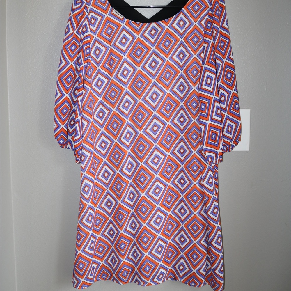 Orange, purple and white mini dress.